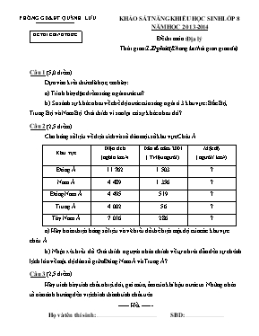 Đề khảo sát năng khiếu học sinh môn Địa lý Lớp 8 - Năm học 2013-2014 - Phòng GD & ĐT Quỳnh Lưu